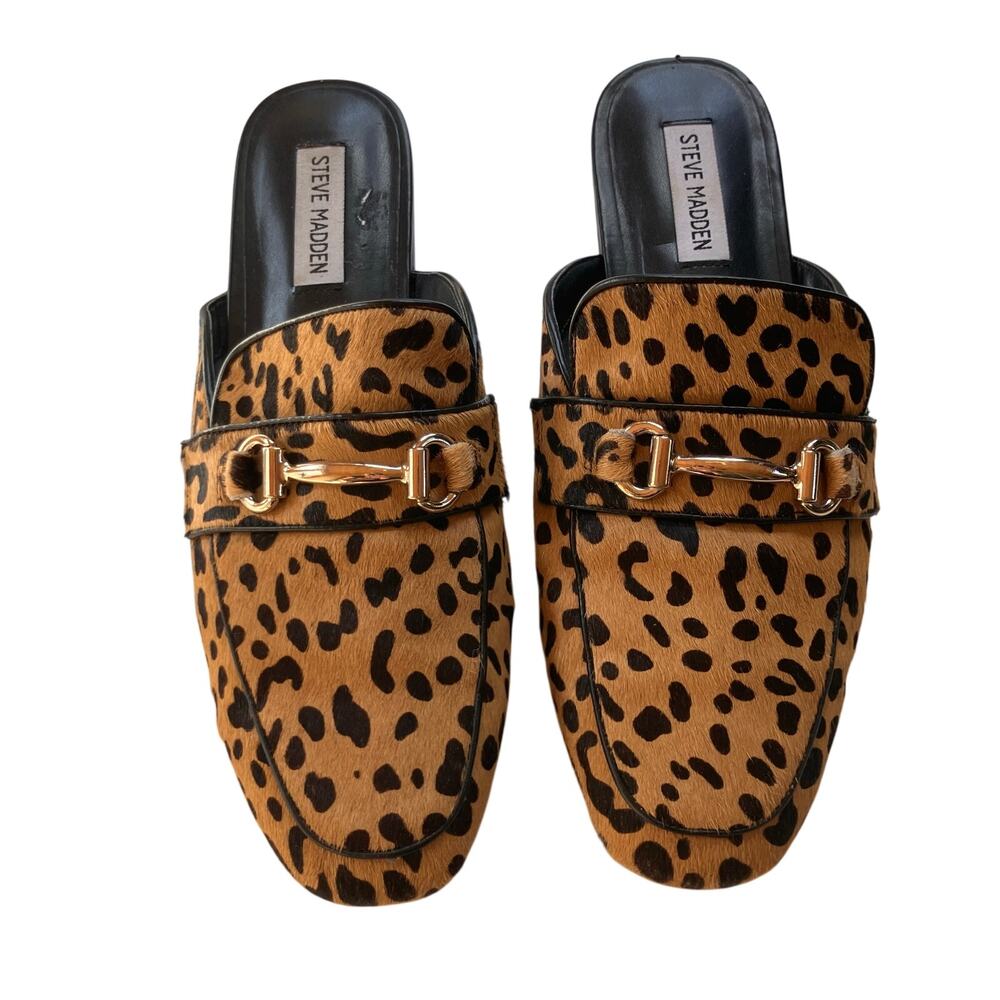 Steve Madden Kori Leopard Print Cow Hair Horsebit Mules Size 10M - Picture 3 of 7